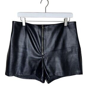 BlackMilk Black Pleather High-Rise Zip Front Booty Shorts, Clubwear, Size Medium